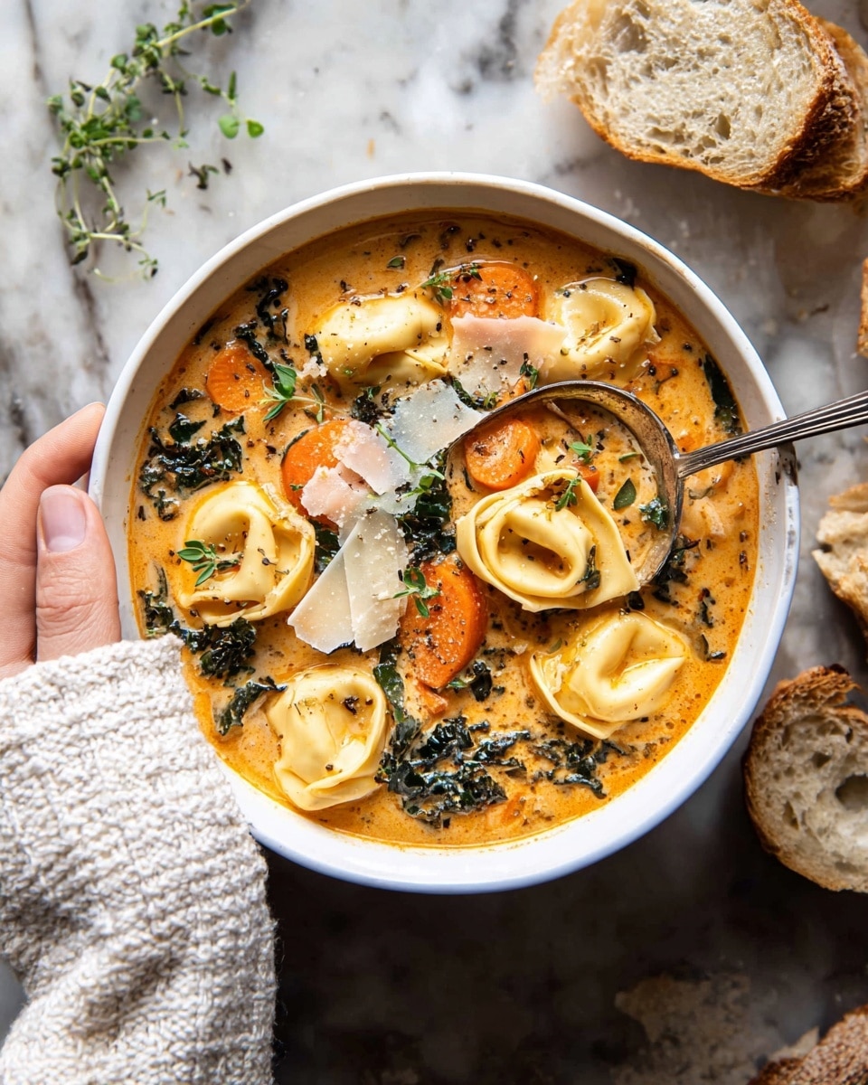 Healthier Slow Cooker Creamy Tortellini Vegetable Soup Recipe
